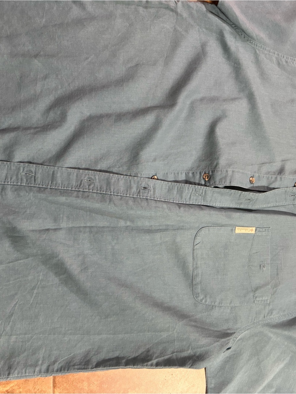 Vintage Columbia Men's Slate Green Long-Sleeve Button-Down Shirt